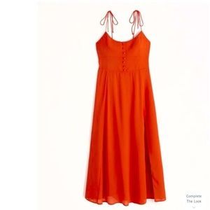 NEW Abercrombie Tie-Strap Corset Midi Red Dress w/ Thigh-hHigh Slit - Size S